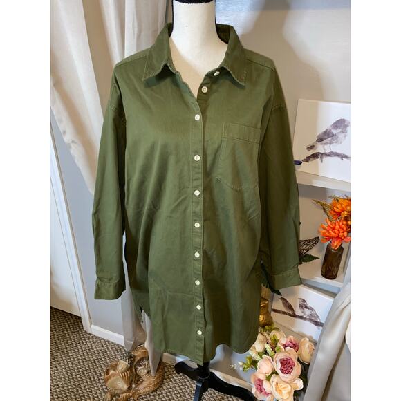 Madewell Dresses & Skirts - NWT Madewell size XL 100% Cotton Green Button Down Long Sleeve Mini Shirtdress